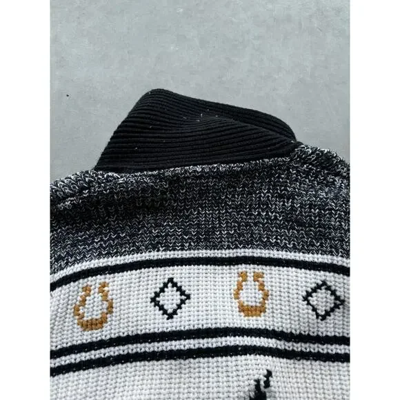1950s Vintage Western Sears Men’s Size M Cowboy Horses Sweater Cardigan Flaws